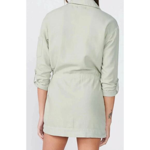 Monrow Sage Green Twill Long Sleeve Pocket Mini Shirt Dress Size Small NWT - Picture 2 of 10
